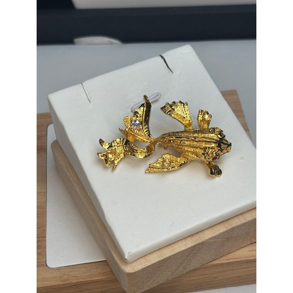 Vintage signed GRAZIANO Ocean Fish Rhinestone Brooch